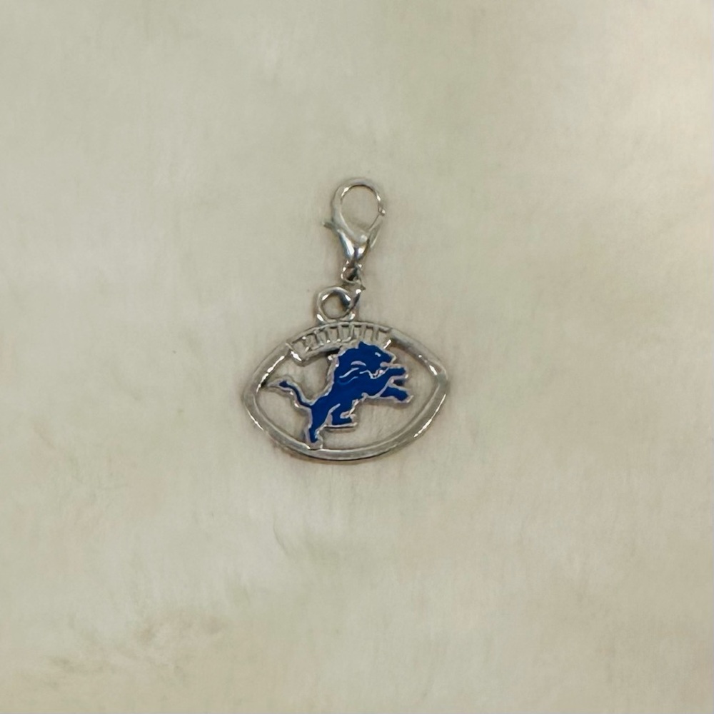 Detroit lions Silver and Blue Football necklace Charm/ keychain